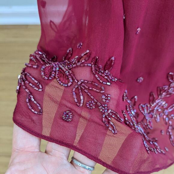 Scala Beaded Prom Dress Maxi Gown S Red Pink Silk Y2K Fairy Y2K Modest Gatsby - Picture 10 of 16